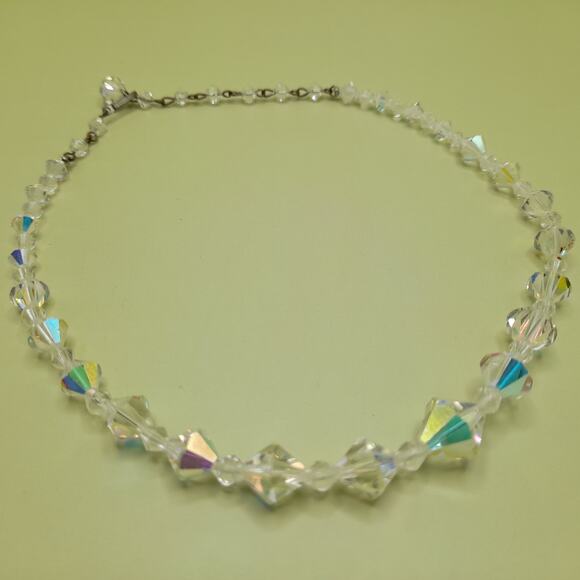 Vintage 1950s Aurora Borealis Crystal Bead Single Strand Necklace, 15 Inches - Picture 6 of 11